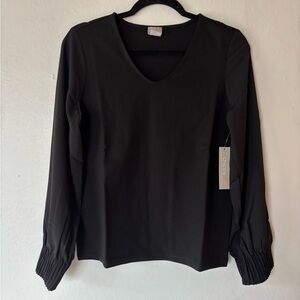 Chico's Black Ponte Cuff Sleeve Mixed Material Knit Top Size 0 (small)